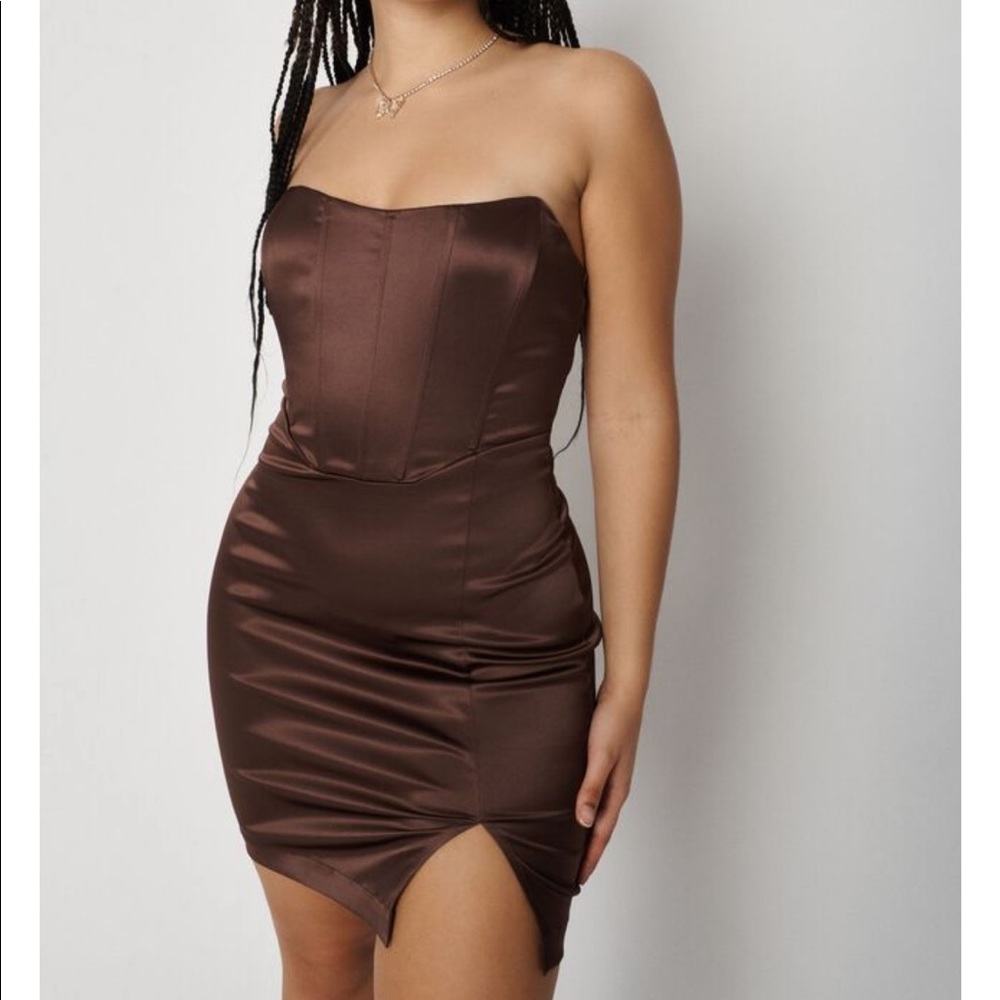 Satin brown corset dress